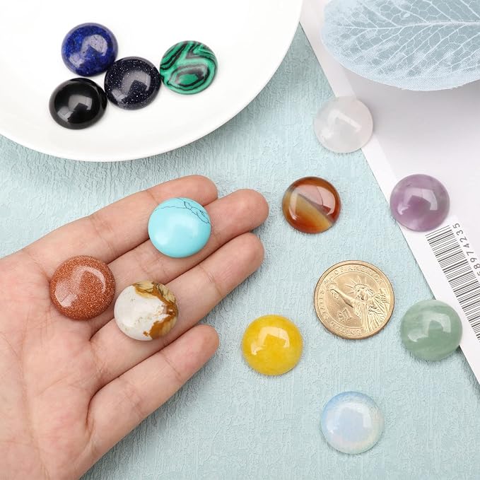 SUPERFINDINGS 16 Styles Half Round Gemstoness Cabochon 20mm Flat Back Stones - Image 3