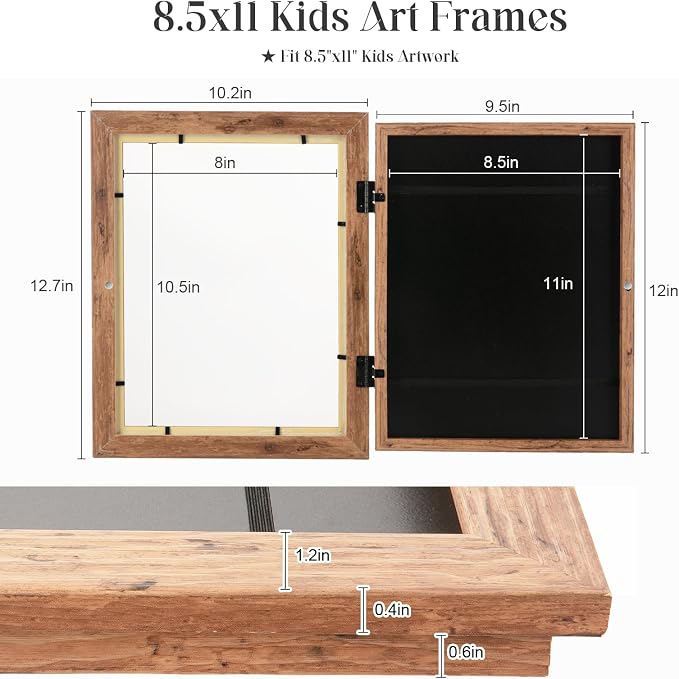Kids Art Frames, 8.5x11 Front Opening Kids Artwork Frames Changeable, Dark - Image 6