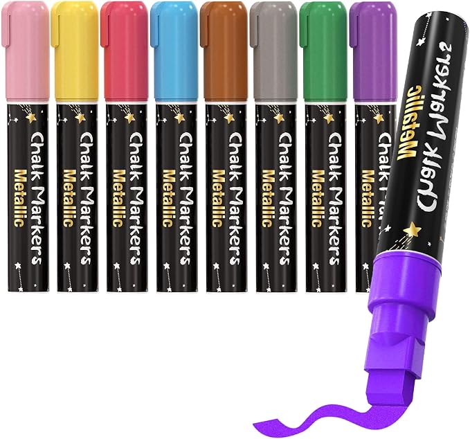 Celepen Window Chalk Markers for Cars Glass Washable, 8 Colors Metallic Jumbo by Celepen