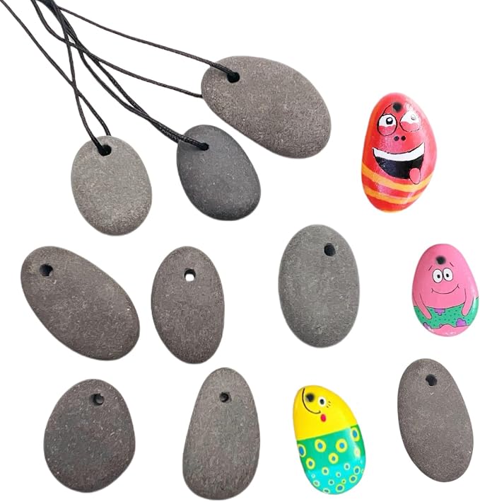 CYLHCM 12PCS Top Drilled Tiny Flat River Stones to Paint, 0.8"-1.0"Craft Rocks by Unknown