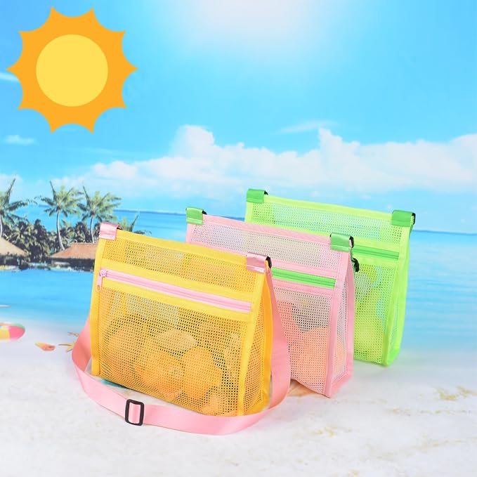 MUYIZI Mesh Beach Bag for Shells Collecting 3 Pack, Sea Shell Bags for Picking - Image 2