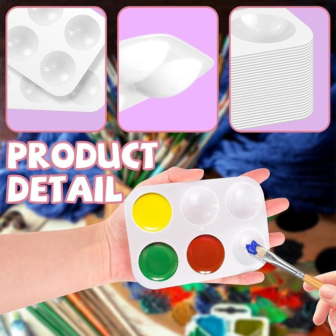 30 PCS White Plastic Watercolor Palette, 6 Well Rectangular Paint Palettes - Image 3