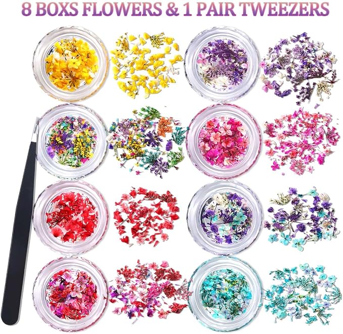 8 Boxs Dried Gypsophila Flowers Nail Art Decoration | Mixed Mini Hydrangea - Image 2