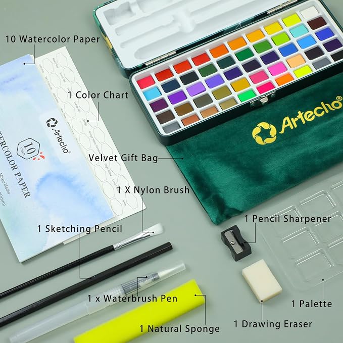 Artecho Watercolor Paint Set 50 Colors, Travel Watercolor Set - Image 3
