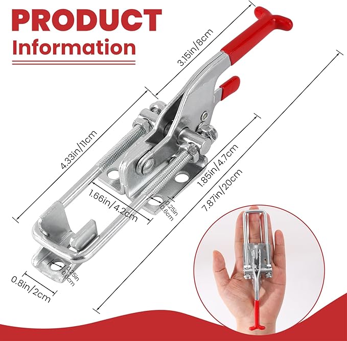 8 Pack Heavy Duty Toggle Clamp Latches 431 Type, 2000Lbs Holding Capacity Adjustable Latch U Bolt Self Lock Toggle Latch Smoker Lid Latch for Tire Carrier Latch Trailer Latch Door Latch Hardware