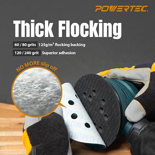 POWERTEC 5 Inch 8-Hole Hook and Loop Diamond Shaped Sanding Discs, 30-Pack Assorted Grits (60/80/120) for Random Orbital Sanders –J-Weight Cloth Backing for Long Life, Anti-Clog Sandpaper (44900)