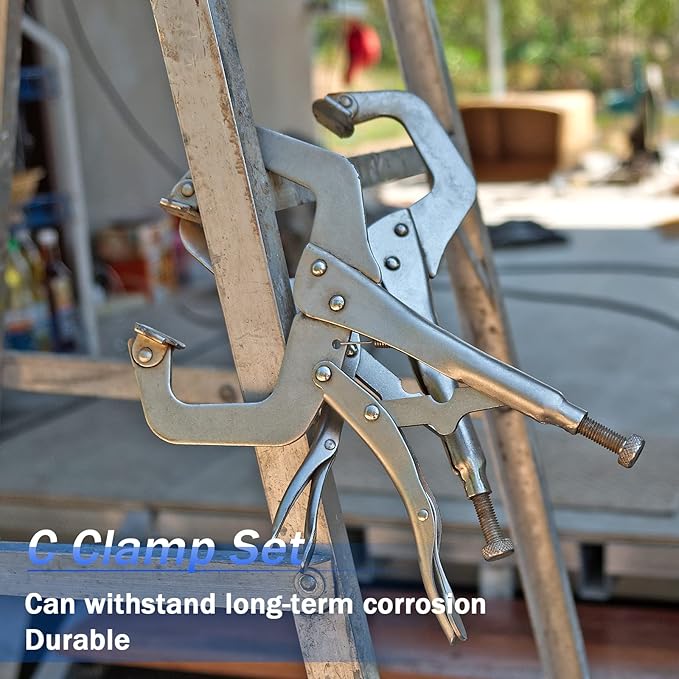 4 Pcs Locking C Clamp Set, Locking Pliers with Fixed and Swivel Pads, 6 Inch, 9 Inch, 11 Inch, Metal Tools Welding Clamps for Home Farm