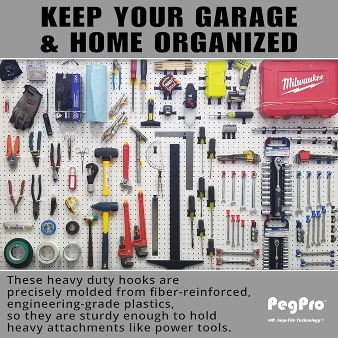 PegPro® 2" Hooks Kit for Standard “Wood Fiber” pegboard – Durable Plastic Pegboard Hooks - for Garage, Kitchen, Craft Room, and More (2" Hook - 24 Pack, Gray)