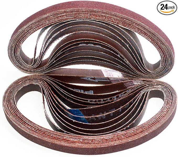 1/2 x 18 Inch Aluminum Oxide Sanding Belts, 4 Each of 40/60/80/120/180/240 Assorted Grits Abrasive File Belts for Air Belt Sander, 24-Pack