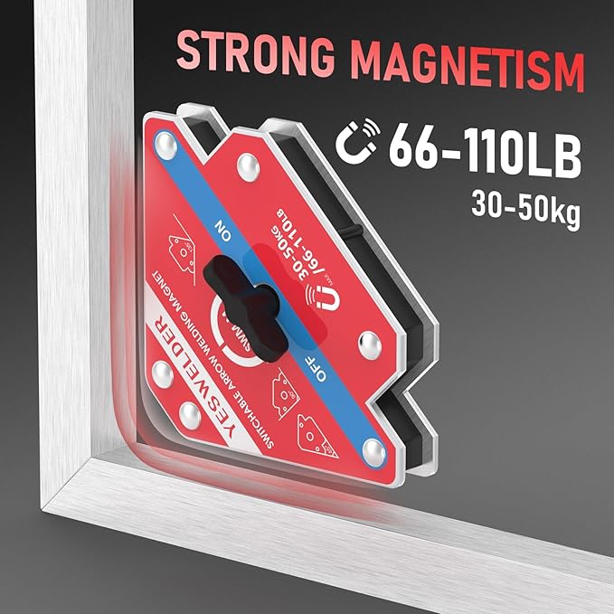 YESWELDER Switchable Arrow Welding Magnet 2 Pieces 66-110LBs On/Off Switch Arrow Magnetic Welding Holder
