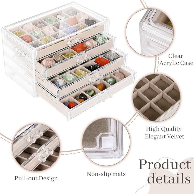 Bfttlity Acrylic Rock Display Case, 72 Grids Rock Collection Box - Image 3