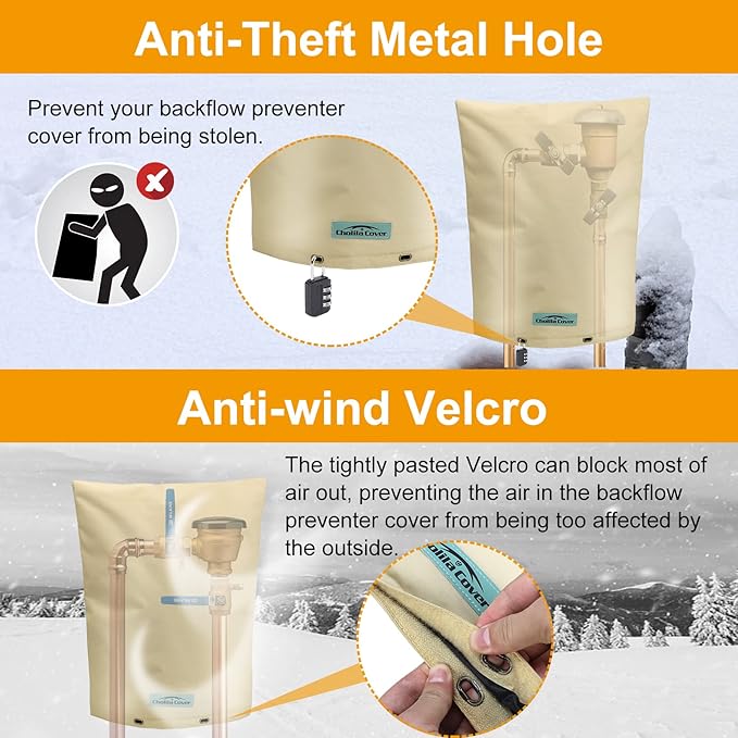 Backflow Preventer Cover Insulated (5˚F) with Thicker 7 Layers Fabric - 30" W x 24" H with Aluminum Foil Backflow Cover for Winter Pipe Freeze Protection - Sprinkler Covers for Outside