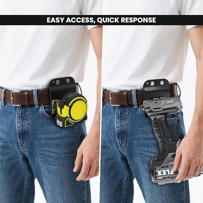 3 Pcs Drill Holder for Tool Belt + 3 Pcs Drill Clip, Tape Measure Holder with Metal Clip, 2 in Belt Hook Holster for Cordless Drill, Impact Driver, Measuring Tape, Tool Accessories