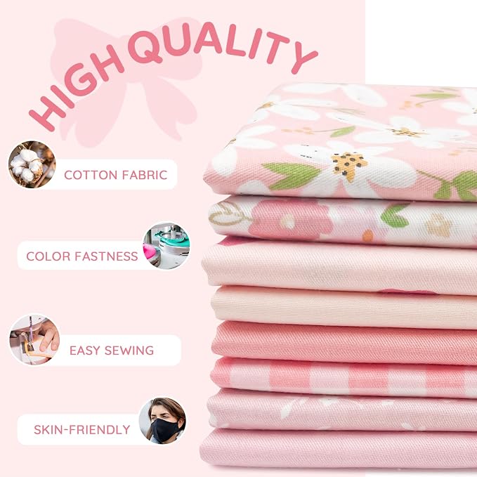 Aubliss 8pcs Fat Quarter Fabric Bundles Quilting Cotton Craft Fabric Pre-Cut - Image 3