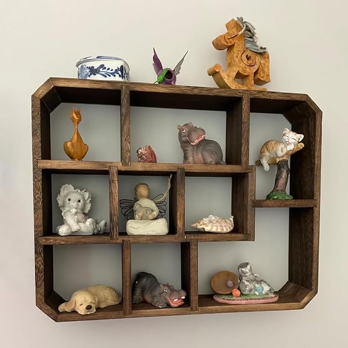Frcctre Rustic Shadow Box Display Shelf, 9 Compartments Wood Hanging Display - Image 5