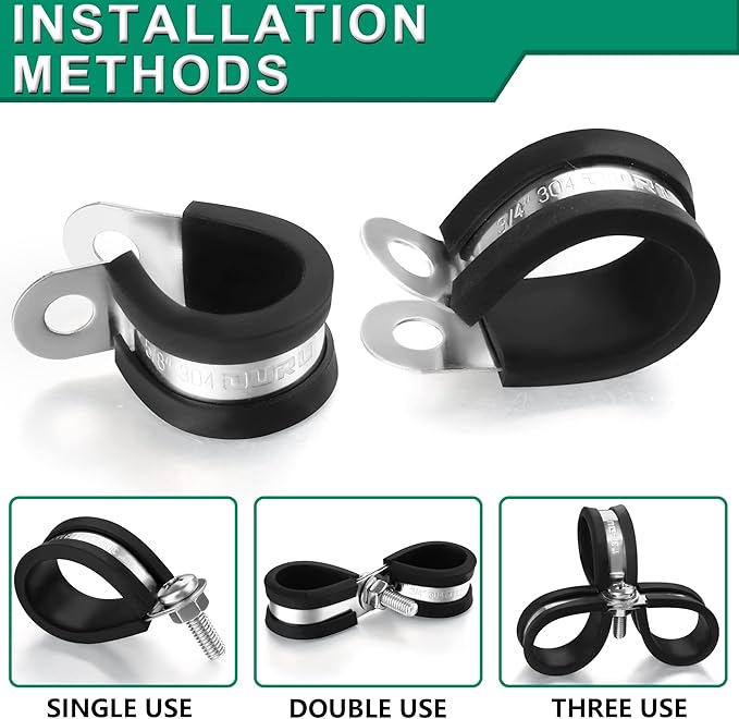 100PCS Cable Clamps 1/2 Inch 304 Stainless Steel Cable Clamps Rubber Coated Cushioned Insulated Cable Clamp,Automotive Wire Clamps,Pipe Clamps,Metal Clamp for Tube,Wire Cord Installation(13mm)