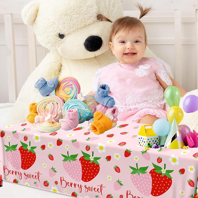 Strawberry Tablecloths Birthday Decorations, Plastic Berry Sweet Table Covers - Image 3