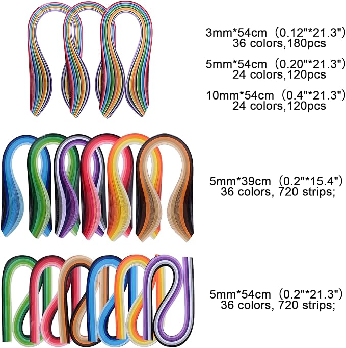 All-in-One Paper Quilling Kit– 1860pcs 3mm/5mm/10mm Quilling Paper Strips - Image 2