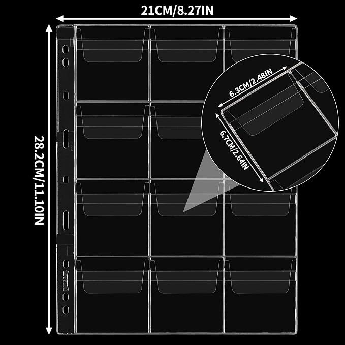 Coin Collecting Pages 5 Sheets 12 Pockets Standard 9Hole Coin Pocket Inserts - Image 2