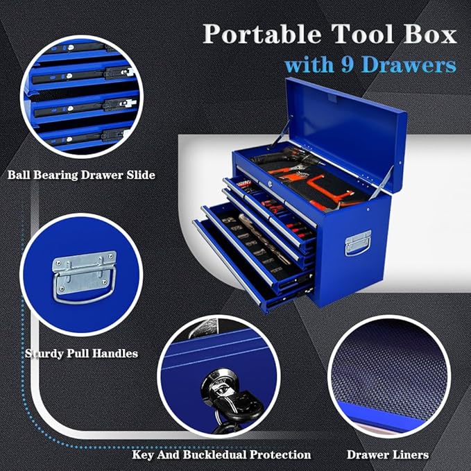 Rolling Tool Chest,13-drawer Tool Box Organizer with Wheels,Large Tool Storage Cabinet with Sliding Drawers,High Capacity Tool Chest with Locking System (Blue)