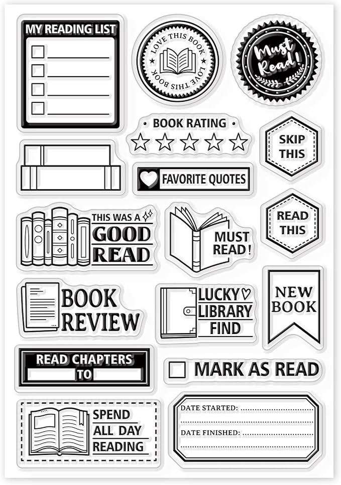 GLOBLELAND Book Reading Label Clear Stamps Mini Art Label Silicone Clear Stamp - Image 8