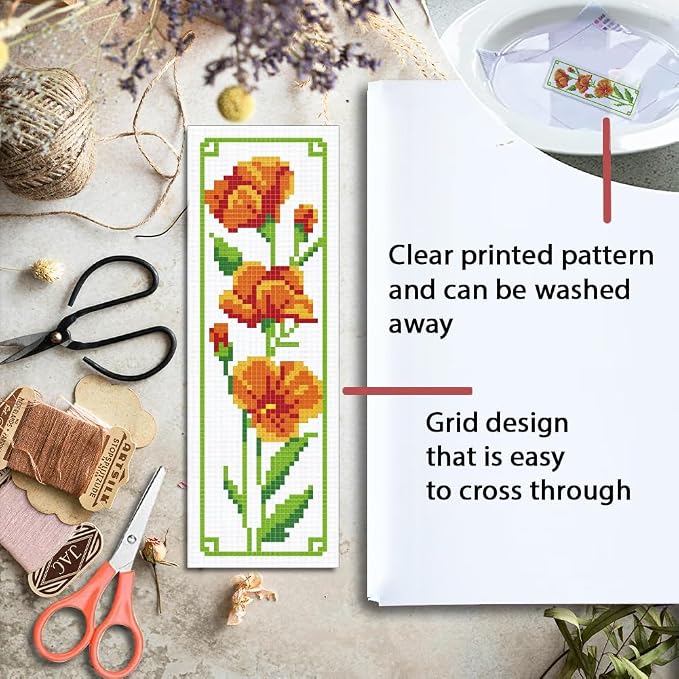 ORIGACH 6 Set Floral Cross Stitch Bookmark Kit - Image 3