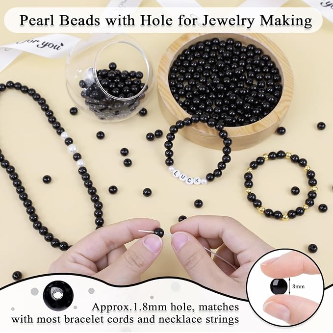 DUQGUHO Black Beads for Bracelets 8mm Black Pearls - Image 4