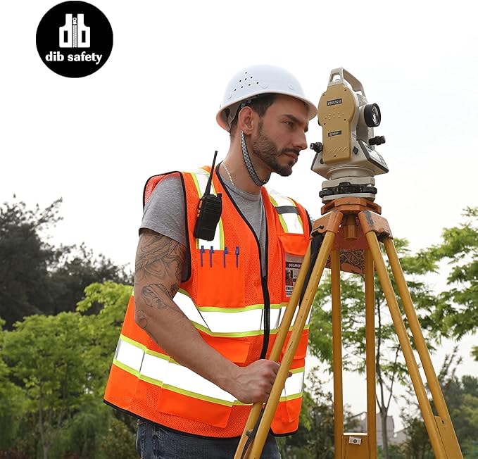 Dib Safety Reflective Mesh Vest High Visibility Two Tone with Pockets and Zipper, ANSI Class 2 Compliant, Orange Mesh with Yellow Trim S
