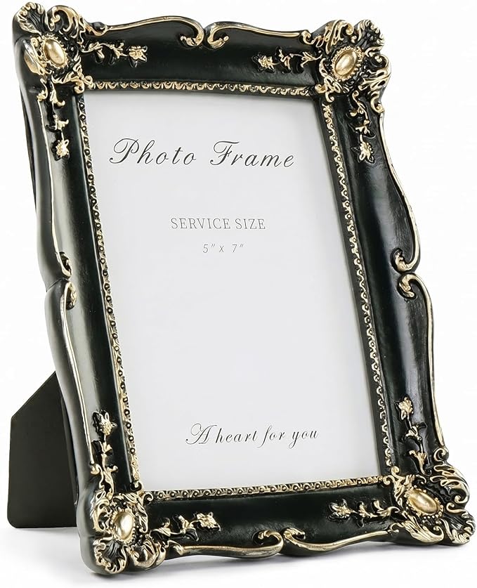 Cuspin Vintage 5x7 Picture Frame Black and Gold, Ornate Resin Photo Frame by Cuspin