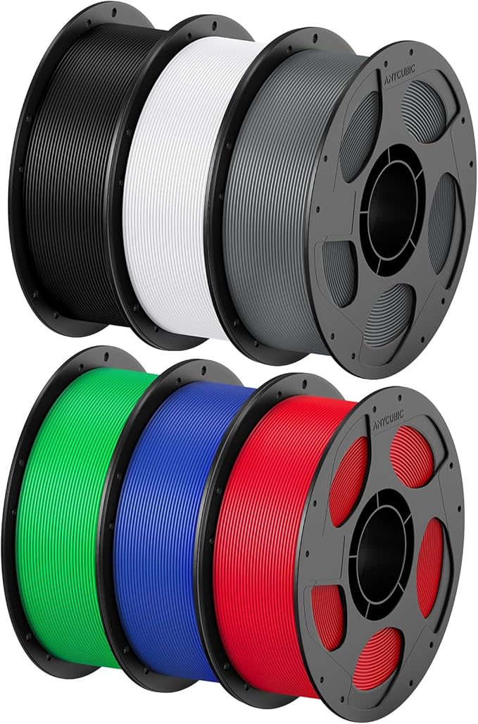 ANYCUBIC PETG Filament 1.75mm Bundle, 3D Printer Filament, Dimensional Accuracy +/- 0.02mm, Exceptional Toughness, 1KG Reusable Spool, 6KG Texture Grey + Black + White + Red + Green + Blue