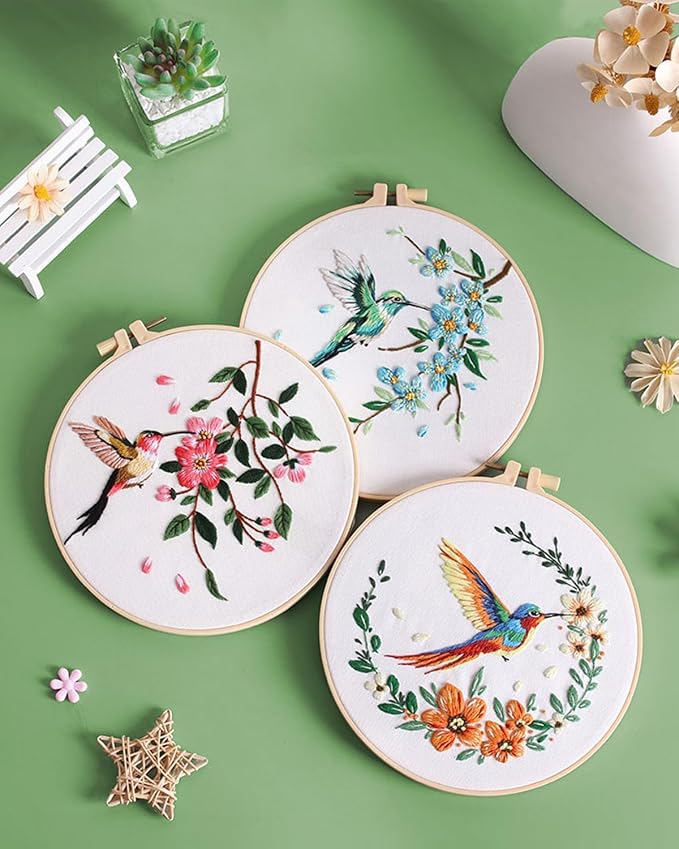 ERKOON 5 Sets Embroidery Kit for Beginners, Hummingbird and Flower Cross Stitch - Image 5