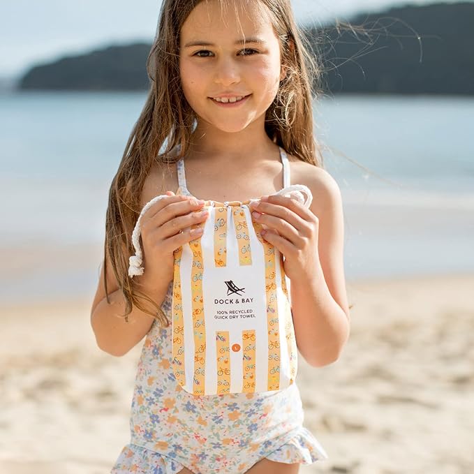 Dock & Bay Beach Towel - Quick Dry, Sand Free - Compact, Lightweight - 100% Recycled - Includes Bag - Kids - Bike Bike Baby, Large (160x90cm, 63x35)