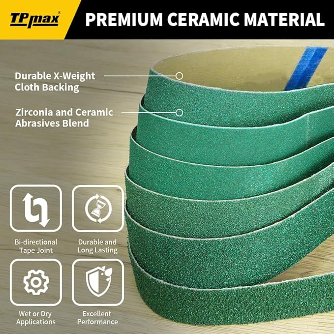 6 Pack 2 x 42 Inch Zirconia Ceramic Sanding Belts Kit – 40, 60, 80, 100, 120, 180 Grits Premium Metal Grinding Belts for Knife Sharpening, Stock Removal, and Bevel Work