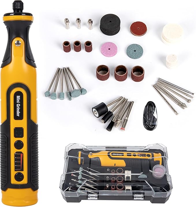 7.2V Cordless Grinder Tool with Battery & Charger, 5Speed Adjustment, LED Light, 65 Piece Accessory Kit| Cutting/Polishing Wheels, Diamond Burrs, Sanding Bands| Mini Grinder Set