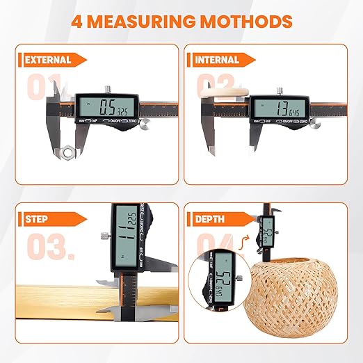 HARDELL Digital Caliper, Rechargeable 0-8 Inch Calipers Measuring Tool with Large LCD Screen, Inch/MM/Fraction, Stainless Steel, Auto-Off, Vernier Caliper Digital Micrometer