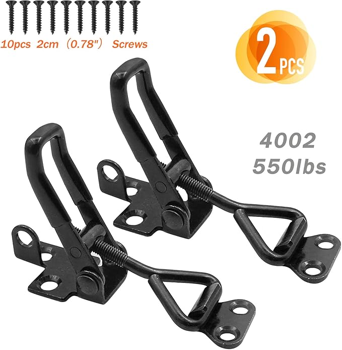 2 Pack Adjustable Black Toggle Clamp Latch(4002) Heavy Duty 550 lbs Capacity Toggle Latch & Quick Release Metal Pull Latches, Easy to Install for Lid Box Case Door Smoker(come with 10pcs 0.78" Screws)