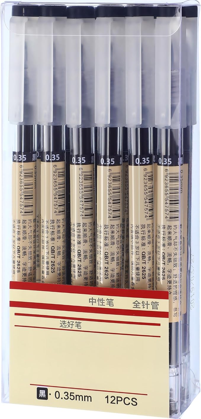 Chinco 12 Pieces 0.35 mm Black Gel Ink Pen Japanese Stationery Extra Fine - Image 2