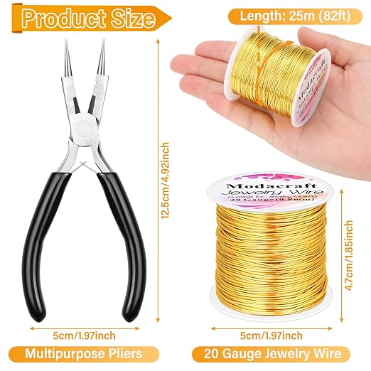 Modacraft 20 Gauge Gold Jewelry Wire & 4-in-1 Pliers Kit - 82FT Tarnish - Image 4