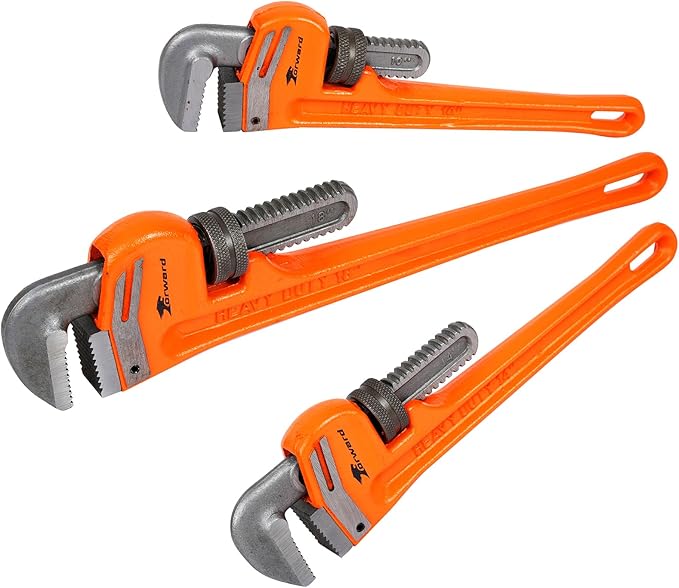 Forward 3pcs Pipe Wrench Set - 10", 14", 18" Heavy Duty Ductile Iron & Forged Steel Plumbing Wrench Hand Tools Kit