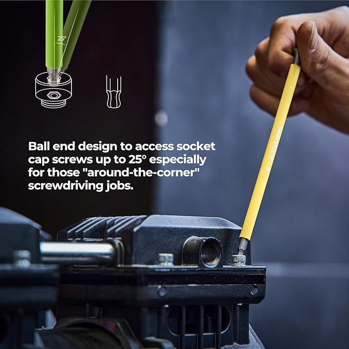 Sae Allen Wrenches Sets 13pcs, Extra Long Arm Allen Key Set with Ball End, Crafted Hex Key Set with Color Coded Sleeves, Unique Patented Holder Design for Magnetizing and Demagnetizing