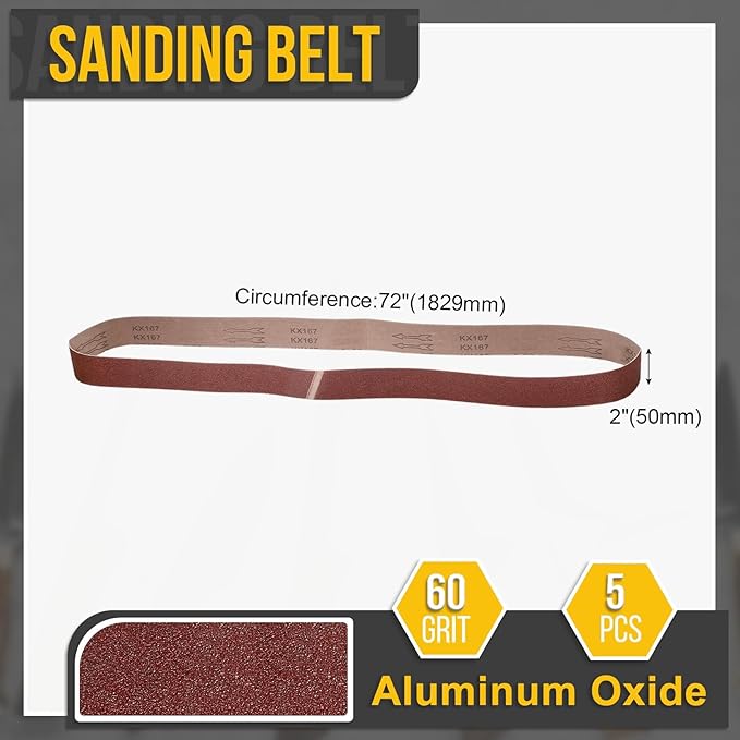 2 x 72 Inch Sanding Belt, 5 Pcs 60 Grit Knife Sharpener Belts Work Sharpening for Belt Sander Knife Carving Tool Metal Working