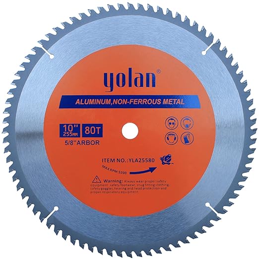 Yolan 10-Inch 80 Teeth Circular Saw Blade for Cutting Aluminum, with 5/8-Inch Arbor, Table Saw Accessories,Polished Mitersaw Blade Silver