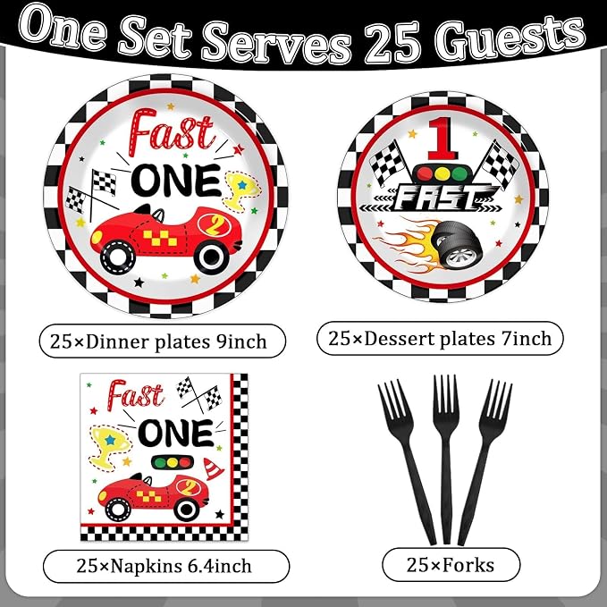 Fast One Birthday Decorations for Boys Racing Car 1st Birthday Party Supplies - Image 2