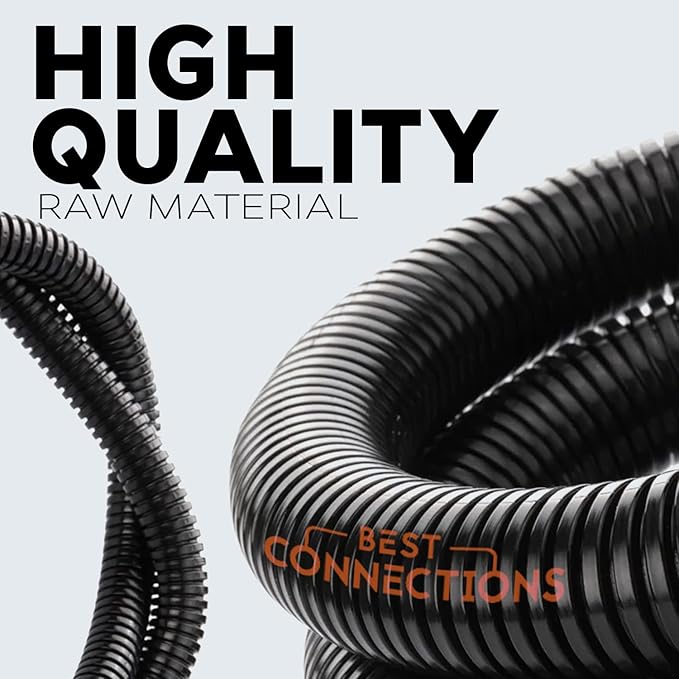 BEST CONNECTIONS 3-Pack (1/4", 3/8", 1/2" x 20 ft Each) Assorted Split Wire Loom Convoluted Tubing – Protective Split Cable Sleeves/Conduit for Automotive Home Industrial Electrical – Black