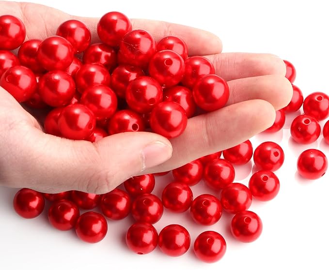 80pcs Red 14mm Pearl Beads by chuyau