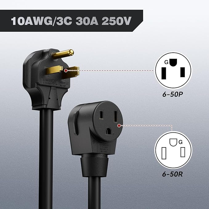 ARCCAPTAIN 30Amp 20ft Welder Extension Cord 10 AWG [UL Listed], 250V NEMA 6-50 Heat-Resistant Welding Cord 3 Prong for MIG/TIG/MMA Welder, Plasma Cutter