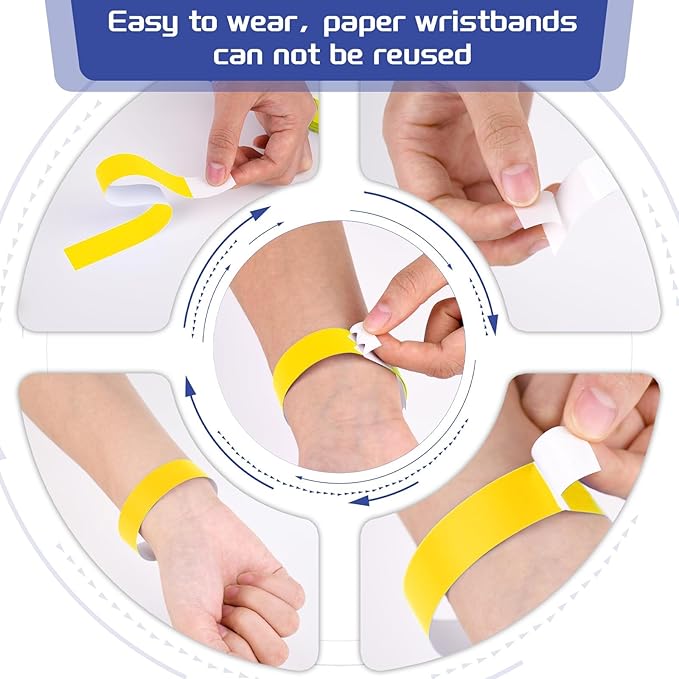 500 Pcs Yellow Paper Wristbands for Events Waterproof Neon Wrist Bands Adhesive Concert Identification Wristbands Hand Bands for Events (Yellow)