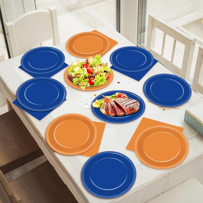 48Pcs Orange and Blue Paper Plates and Napkins Blue and Orange Party - Image 5