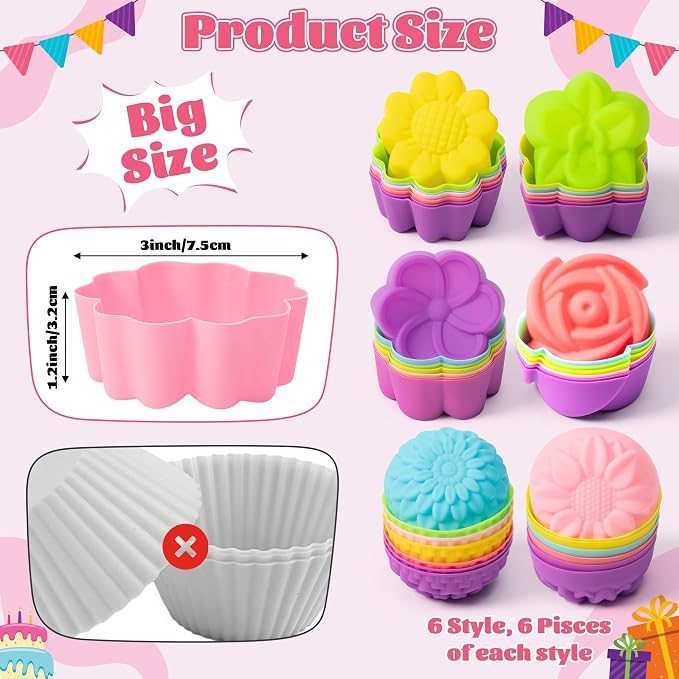 R HORSE 42Pcs Extra Large Silicone Molds, 3 x 1.2 inch Jumbo Cupcake Multi - Image 3