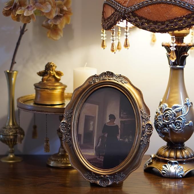 SIKOO Vintage Picture Frames 4x6 Antique Oval Picture Frame Tabletop and Wall - Image 2